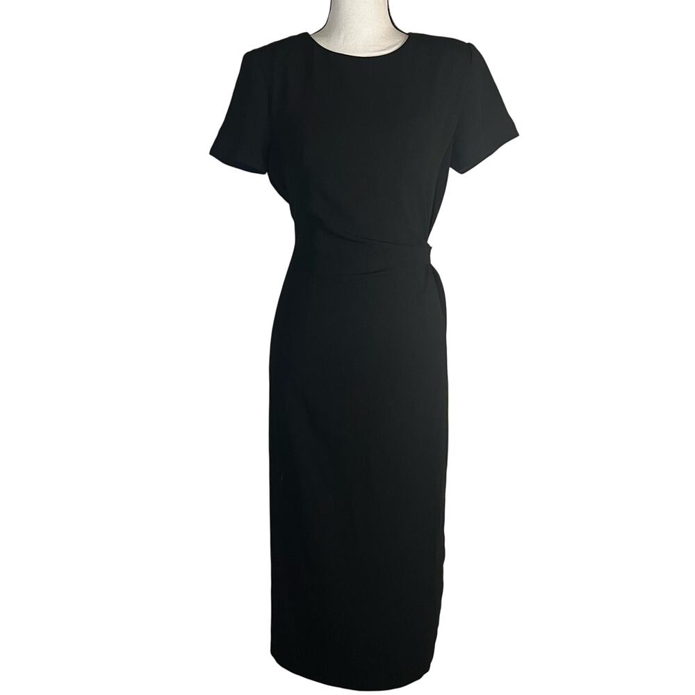 Black Short Sleeve Vintage Sheath Dress Side Buckle Waist Detail Size Large